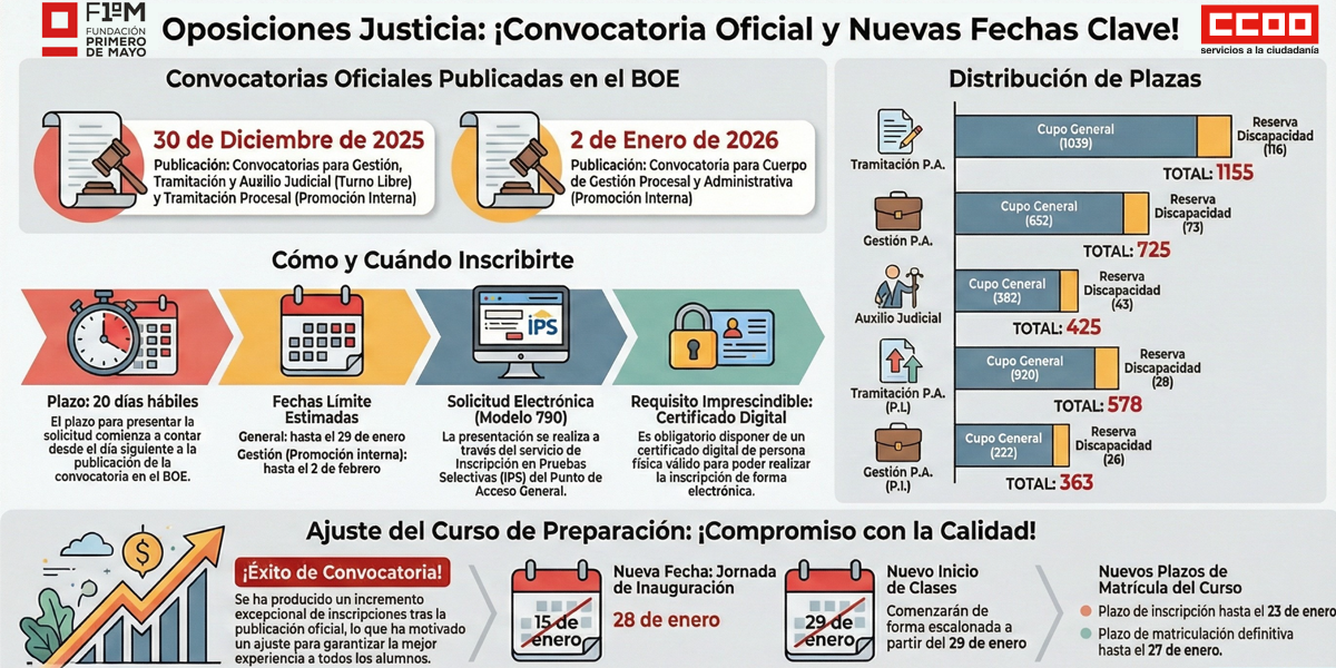 Publicada la convocatoria oficial de las OEP de Gestión Procesal, Tramitación Procesal y Auxilio Judicial